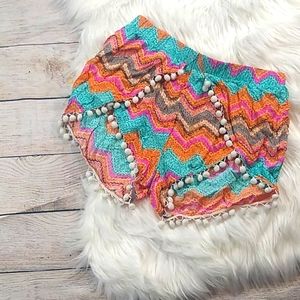 Candy Rose Pom Pom Tassel Trim Boho Shorts M